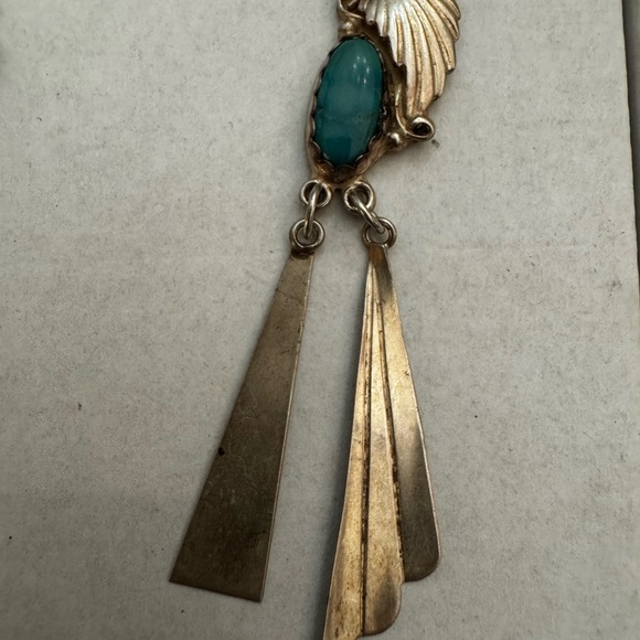 Elegant Sterling and Turquoise Dangle Earrings - Picture 3 of 6